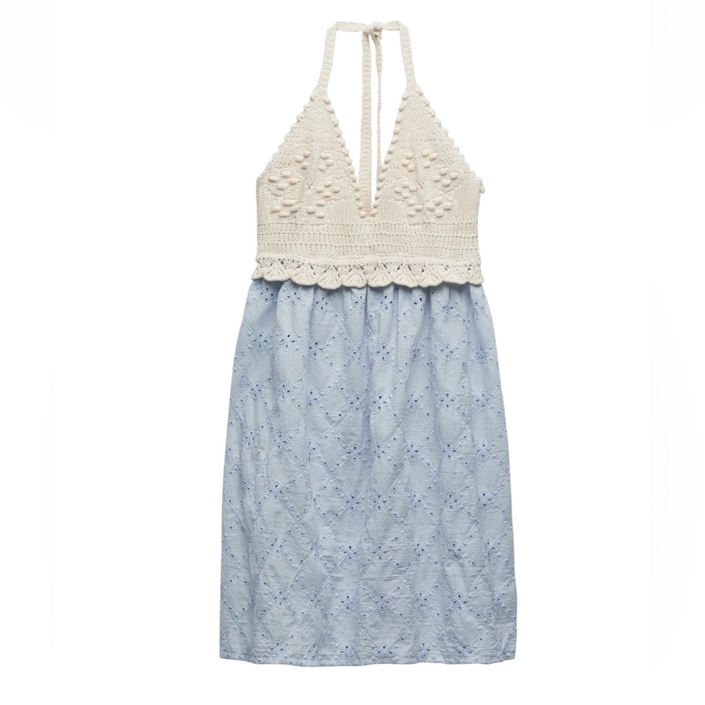 Zara Crochet embroidered halter top dress